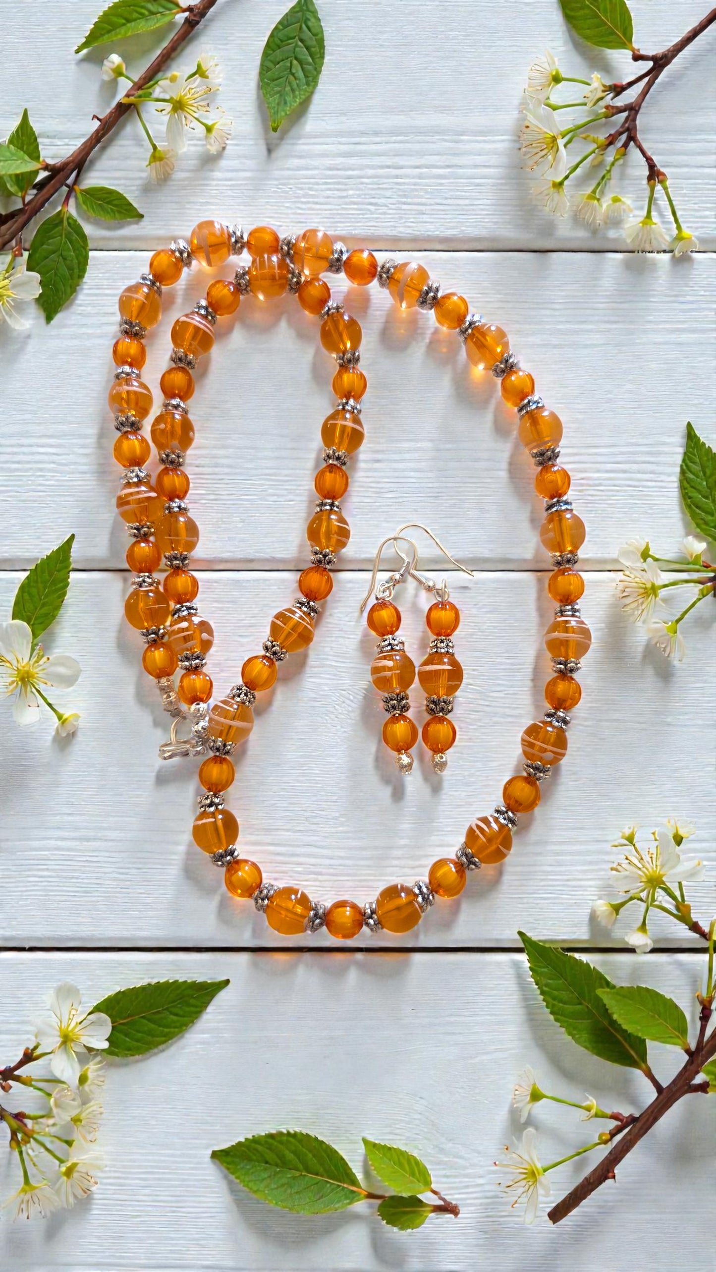 Orange Beaded Jewelry Set #4730