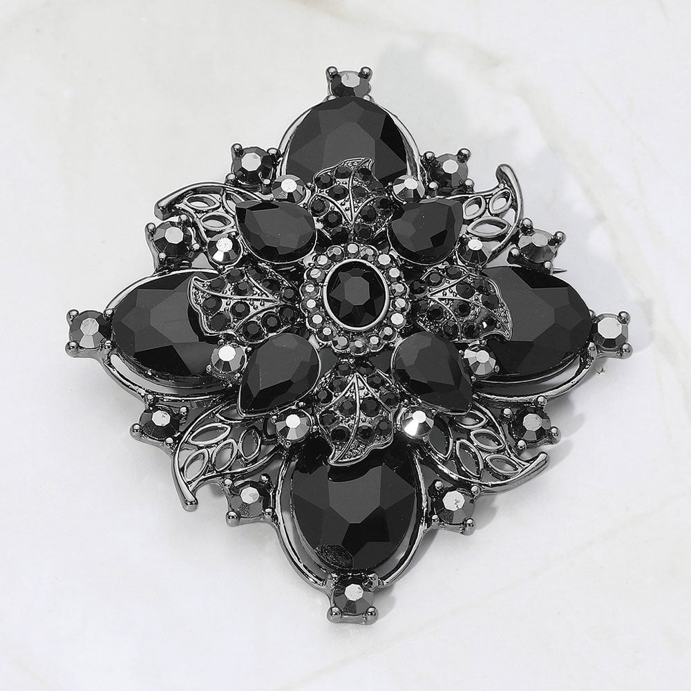Bold Vintage Floral Rhinestone Pin Brooch