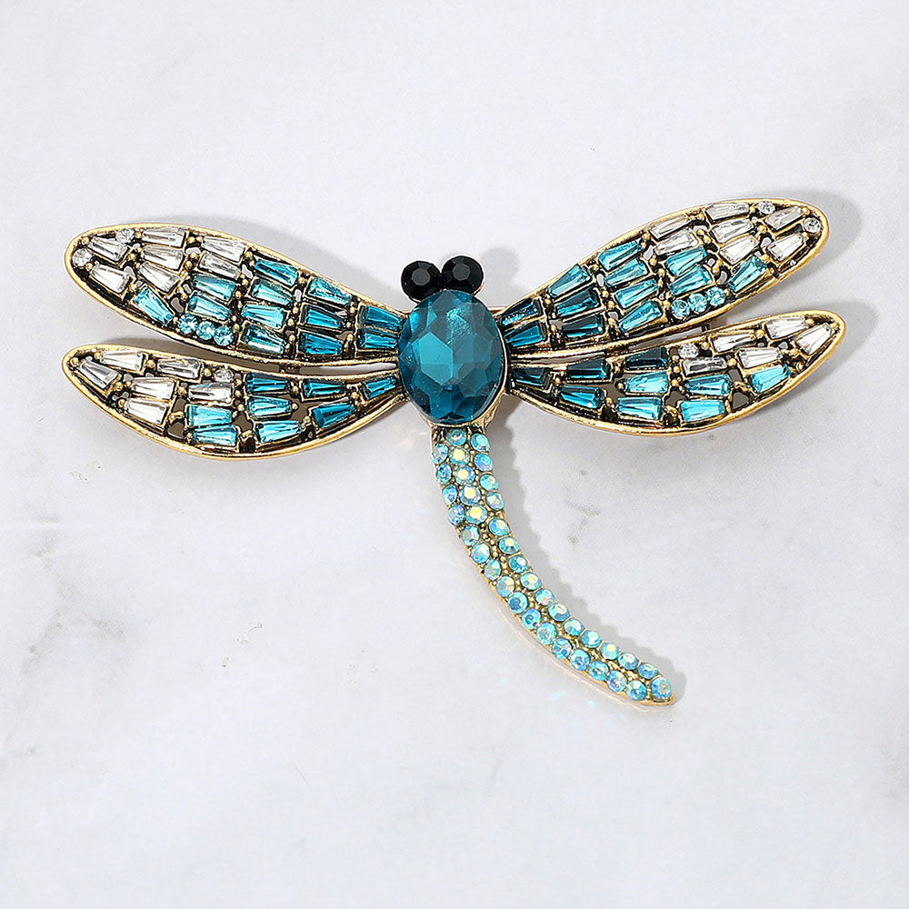 Sparkling Stone Embellished Dragonfly Pin Brooch