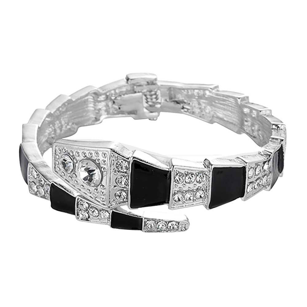 Stone Embellished Enamel Snake Hinged Bracelet