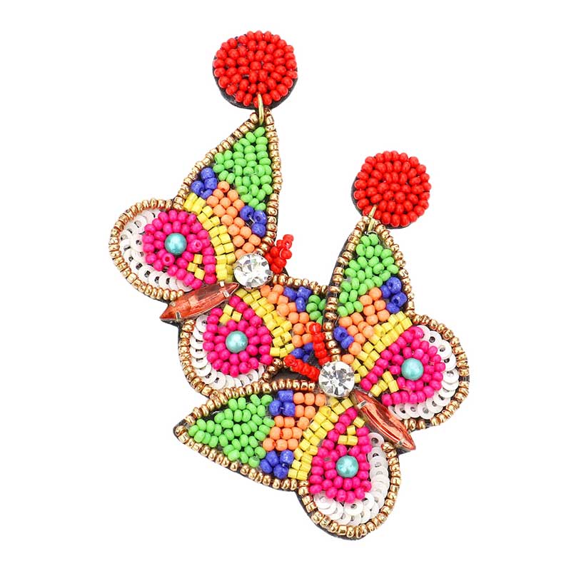 Felt Back Butterfly Beaded Dangle Earrings