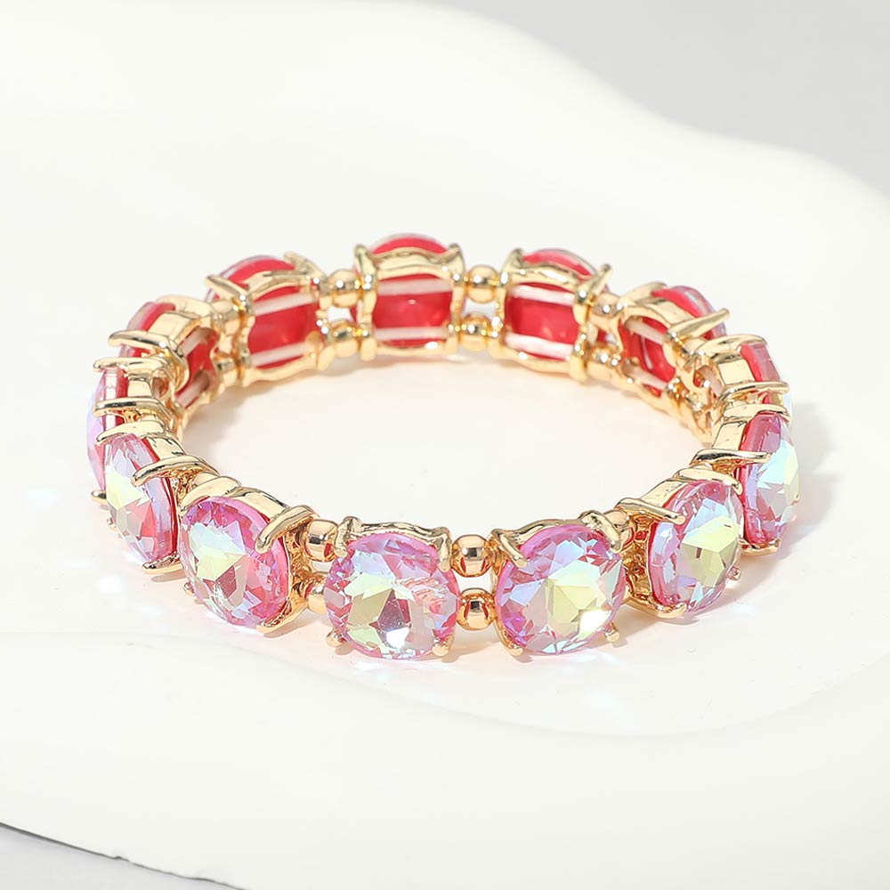Women's Round Stone Cluster Beaded Stretch Evening Bracelet