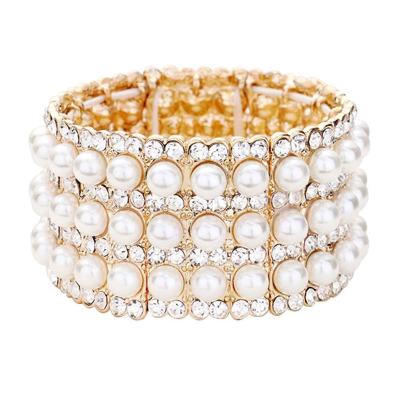 Pearl Rhinestone Crystal Stretch Evening Bracelet