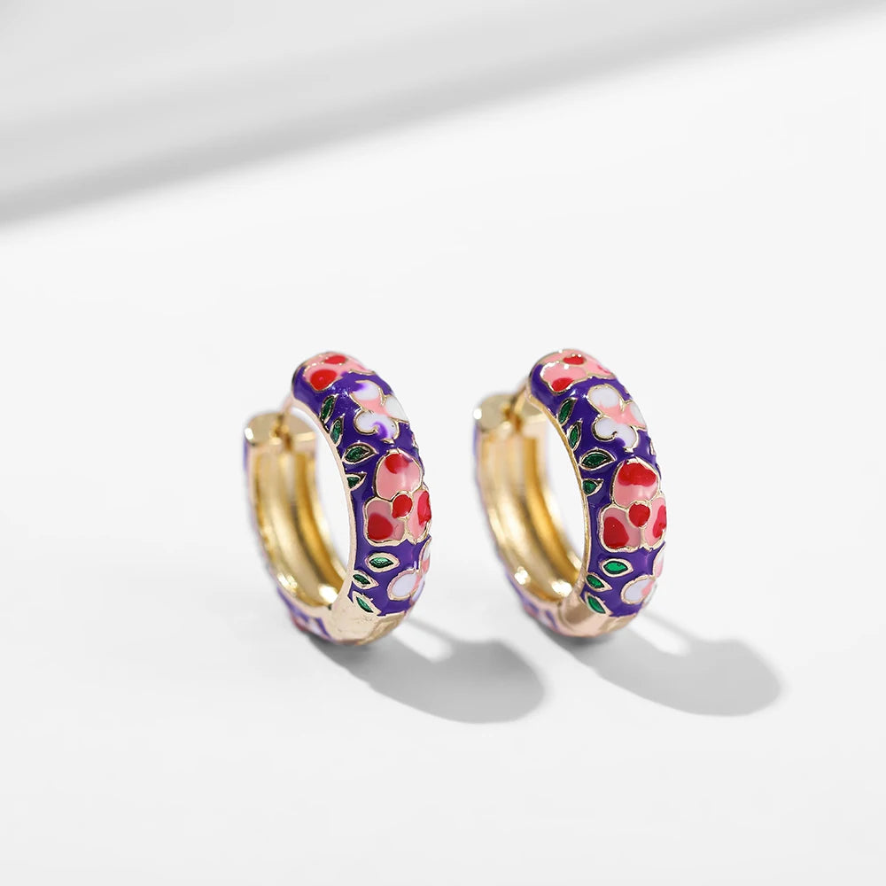 New Trendy Flower Enamel Hoop Earrings for Women Boho Statement Round Circle Huggie Earring Fashion Jewelry 2021 Brincos