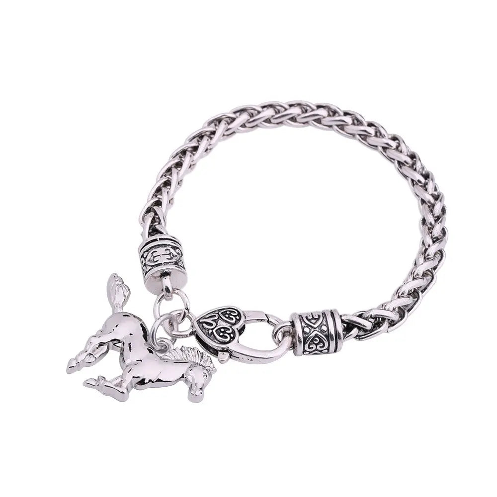 My Shape Punk Horse Charm Pendant Bracelet Wheat Chain for Men Women Zinc Alloy Bracelets Bangle Horse Jewelry bracelet cheval