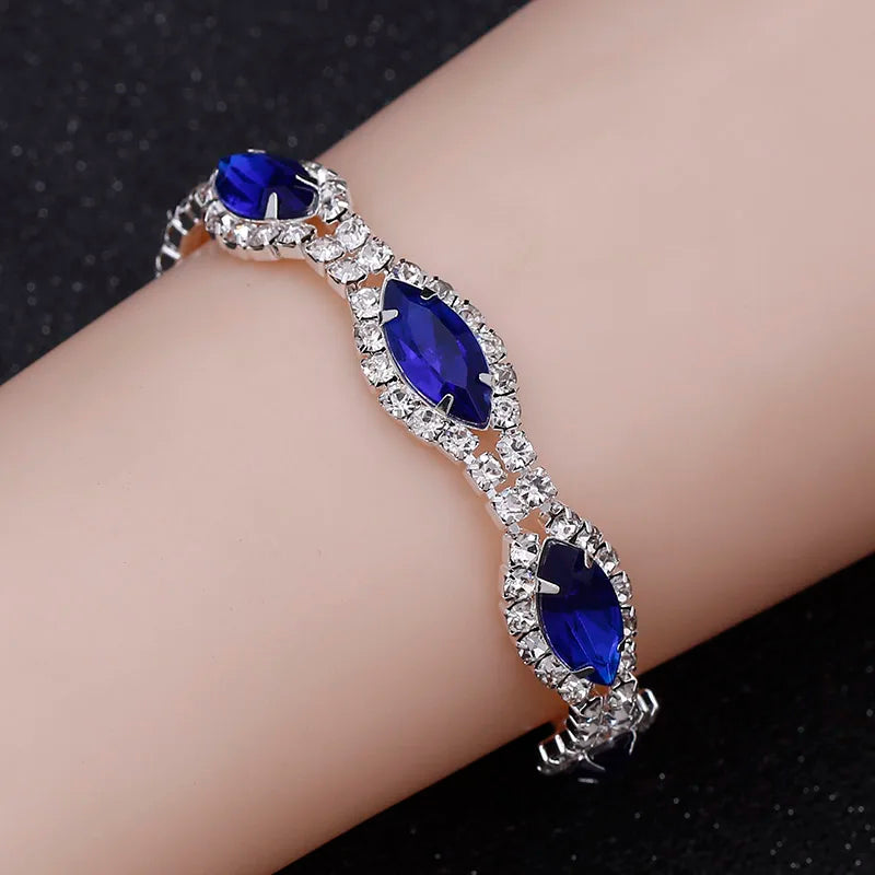 TREAZY Silver Plated Royal Blue Crystal Bracelets For Women Charm Rhinestone Bracelets & Bangles Bridal Wedding Jewelry Gift