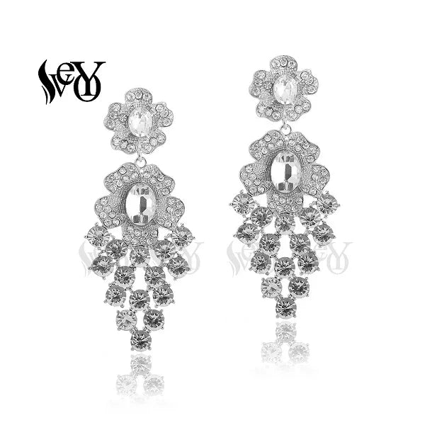 VEYO Hyperbole Flower Crystal Earrings Luxury Rhinestone Bridal wedding Dangle Earrings for Women Fashion Jewelry New