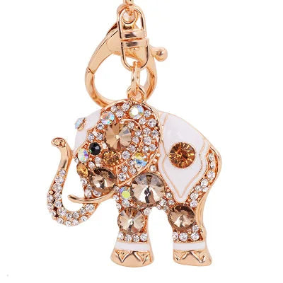 Exquisite Precious Stones Inlaid Thailand Elephant Car Keychain Elegant Pendant Gift for Friends Key Chains Ring Porte Clef