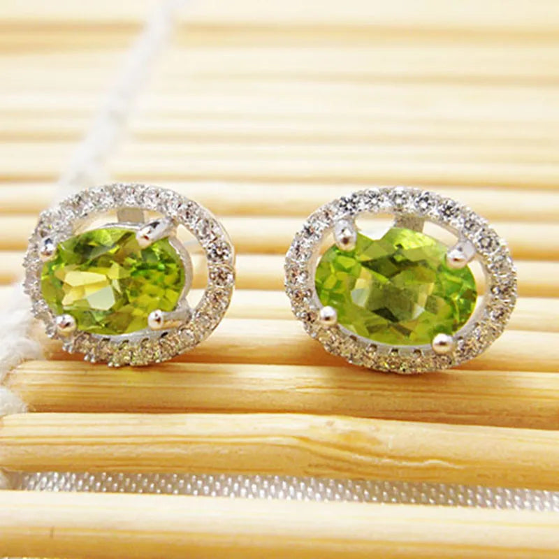 Classic peridot stud earrings for woman 100% genuine olivine stone 925 solid streling silver earrings fashion silver jewelry
