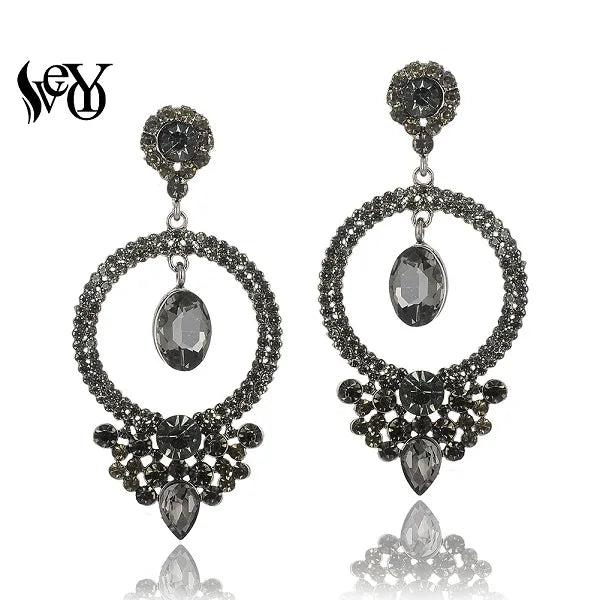 VEYO Luxury Crystal Earrings for Women Round Rhinestone Hollow out Drop Earrings New Arrival