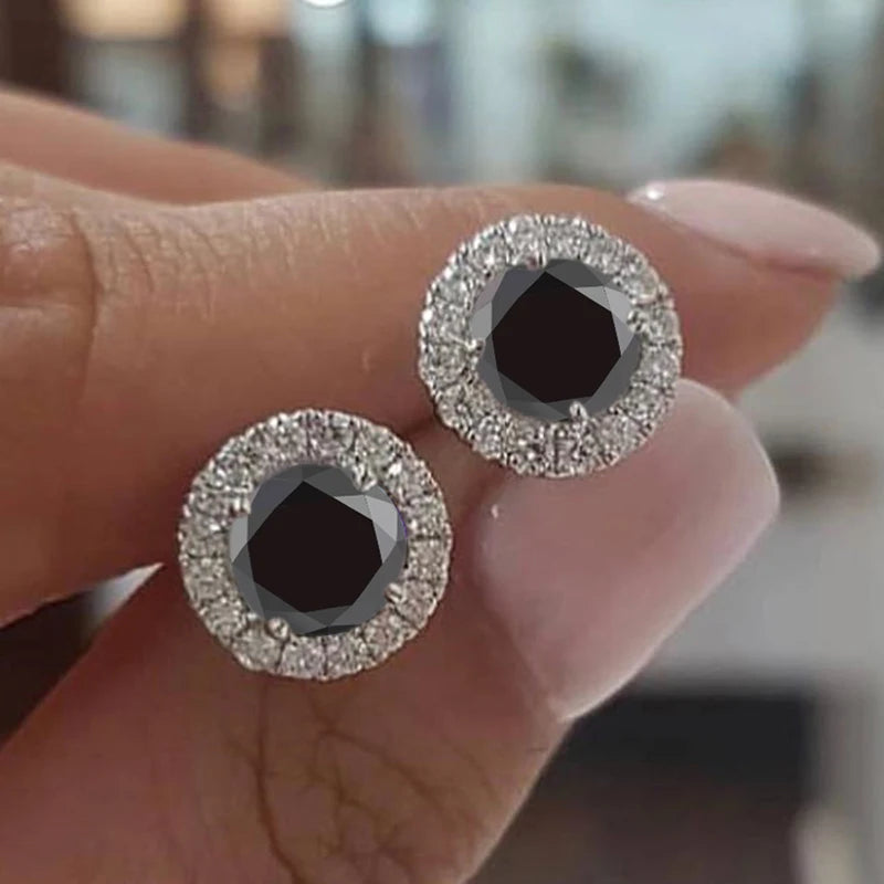 Cute Female Crystal Small Round Earrings Classic Silver Color Wedding Jewelry Charm Purple Zircon Stud Earrings For Women