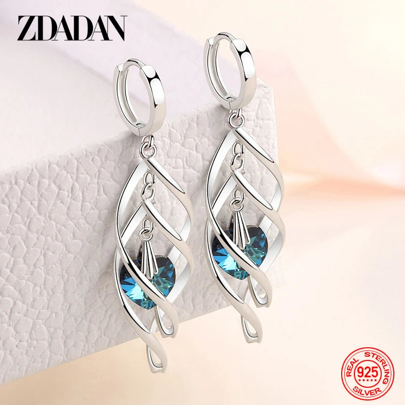 ZDADAN 925 Sterling Silver Geometric Blue Water Drop Earrings For Women Fashion Jewelry Wedding Gift