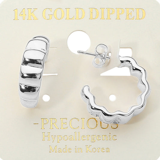 14K Gold Dipped Wavy Ribbed Hoop Earrings