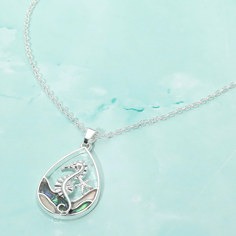Abalone Seahorse Starfish Wave Teardrop Pendant Necklace