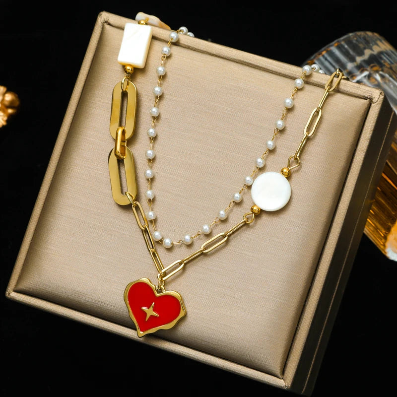 EILIECK 316L Stainless Steel Chain Love Heart Pendant Fot Women Shiny Necklace Wedding Jewelry Gifts Fashion Necklace for Girls