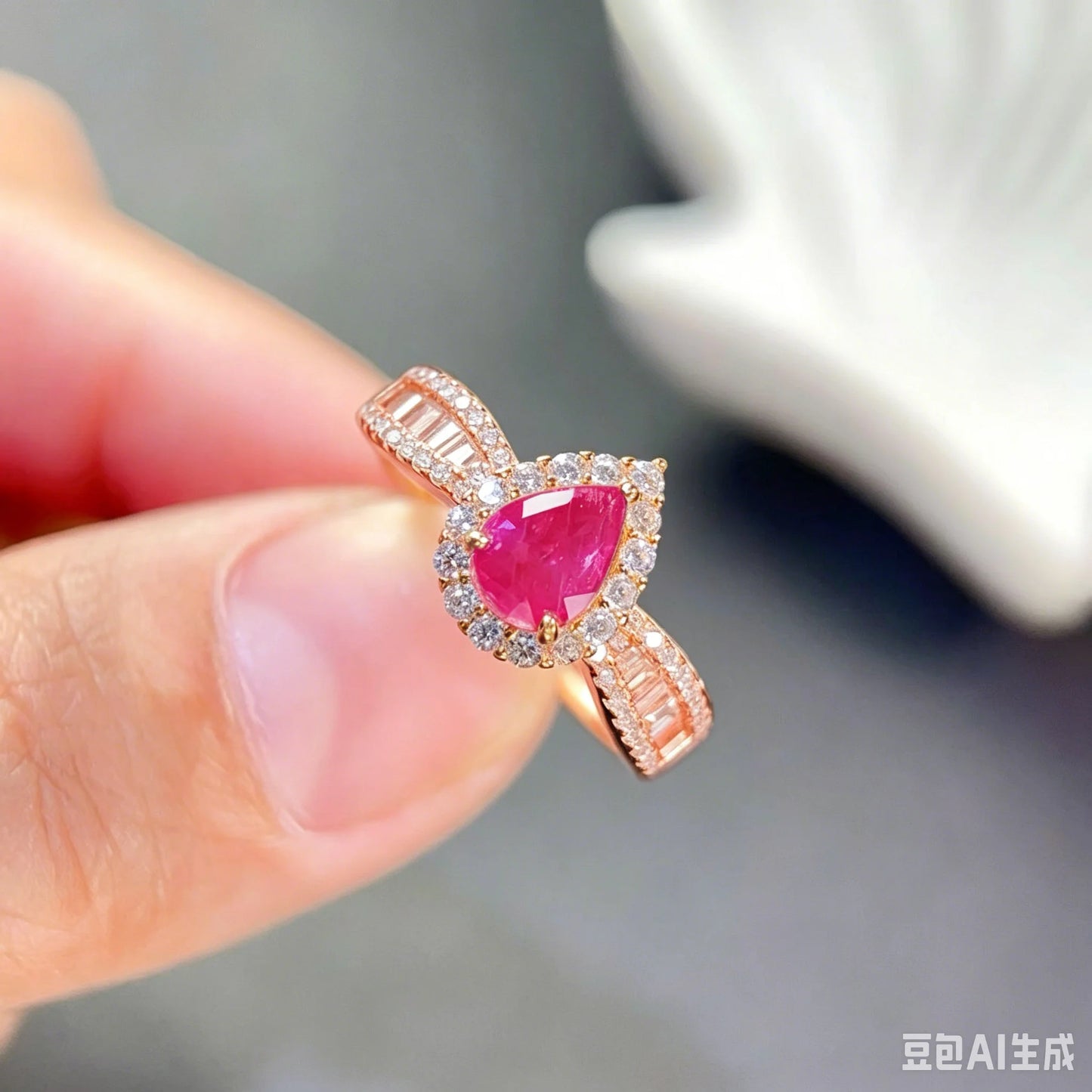 925 Silver Natural Ruby Ring With Certificate 5*7mm Pear Shape Red Gemstone Halo Split Shank Statement Ring For Women Daily Wear