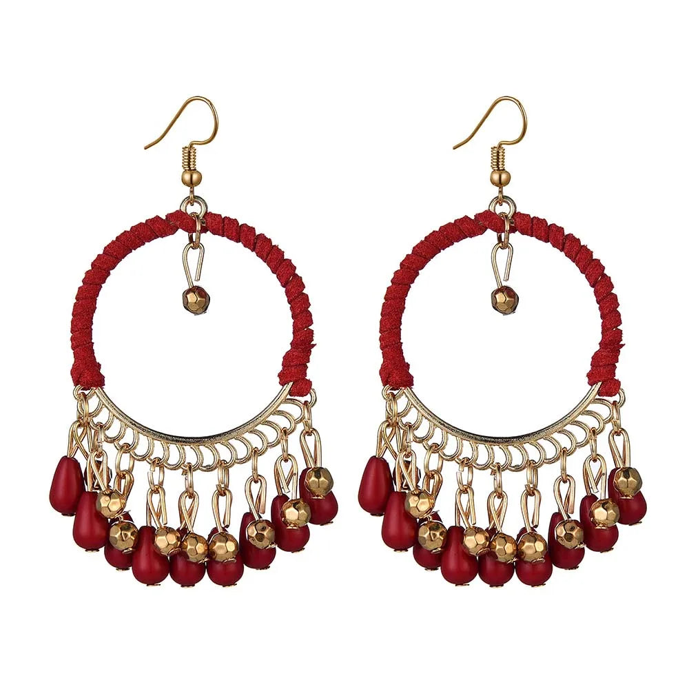 New Ethnic Round braided Dangle Earrings For Women Bohemian Retro Tassels Drop Ear Jewelry Female Party Accessories