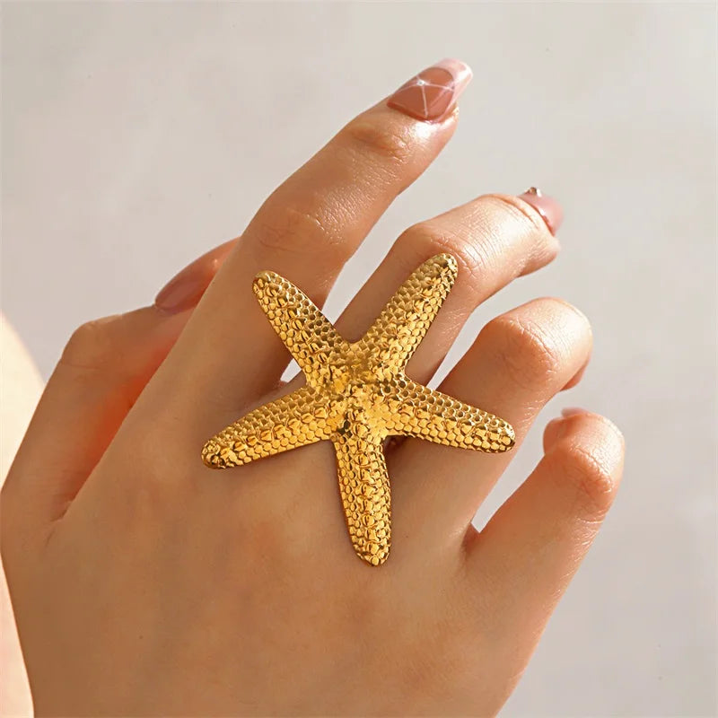 EILIECK 316L Stainless Steel Enamel Seahorse Open Adjustable Ring for Women Water Resistant Fashion Chic Ring Jewelry Bijoux