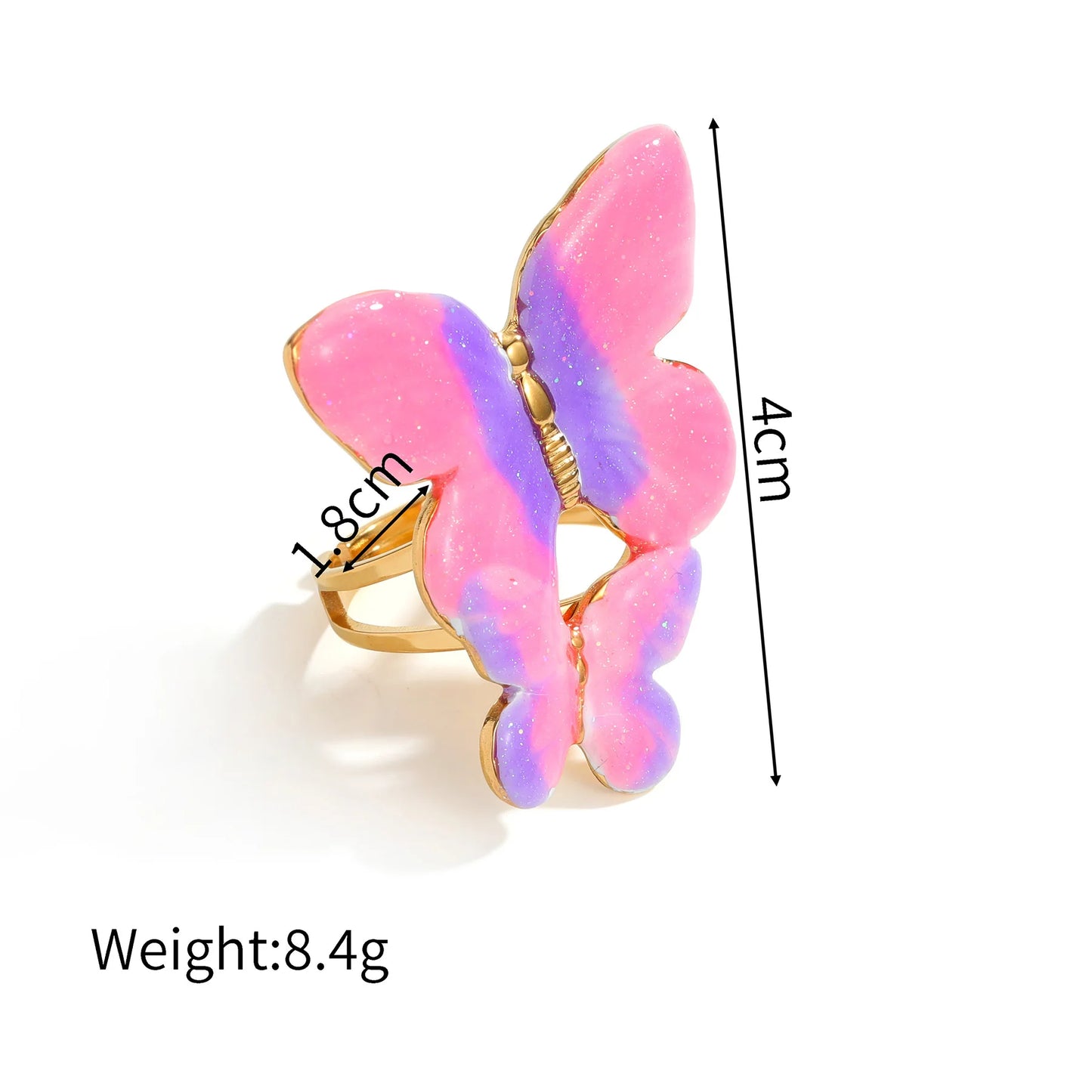 Freeteeme Stylish Dripping Oil Gradient Butterfly Necklace Ring Earrings Jewelry Set for Women Mom Gold Plated Birthday Gifts