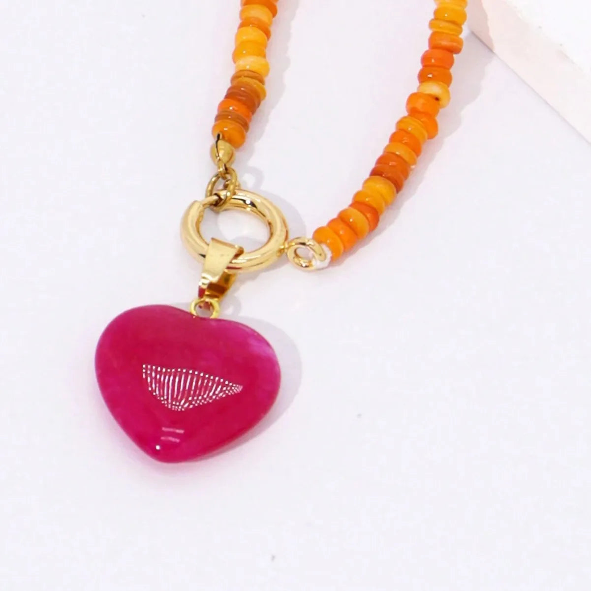 2026 European and American handmade blogger beaded heart glass necklace, beach style pendant jewelry gift