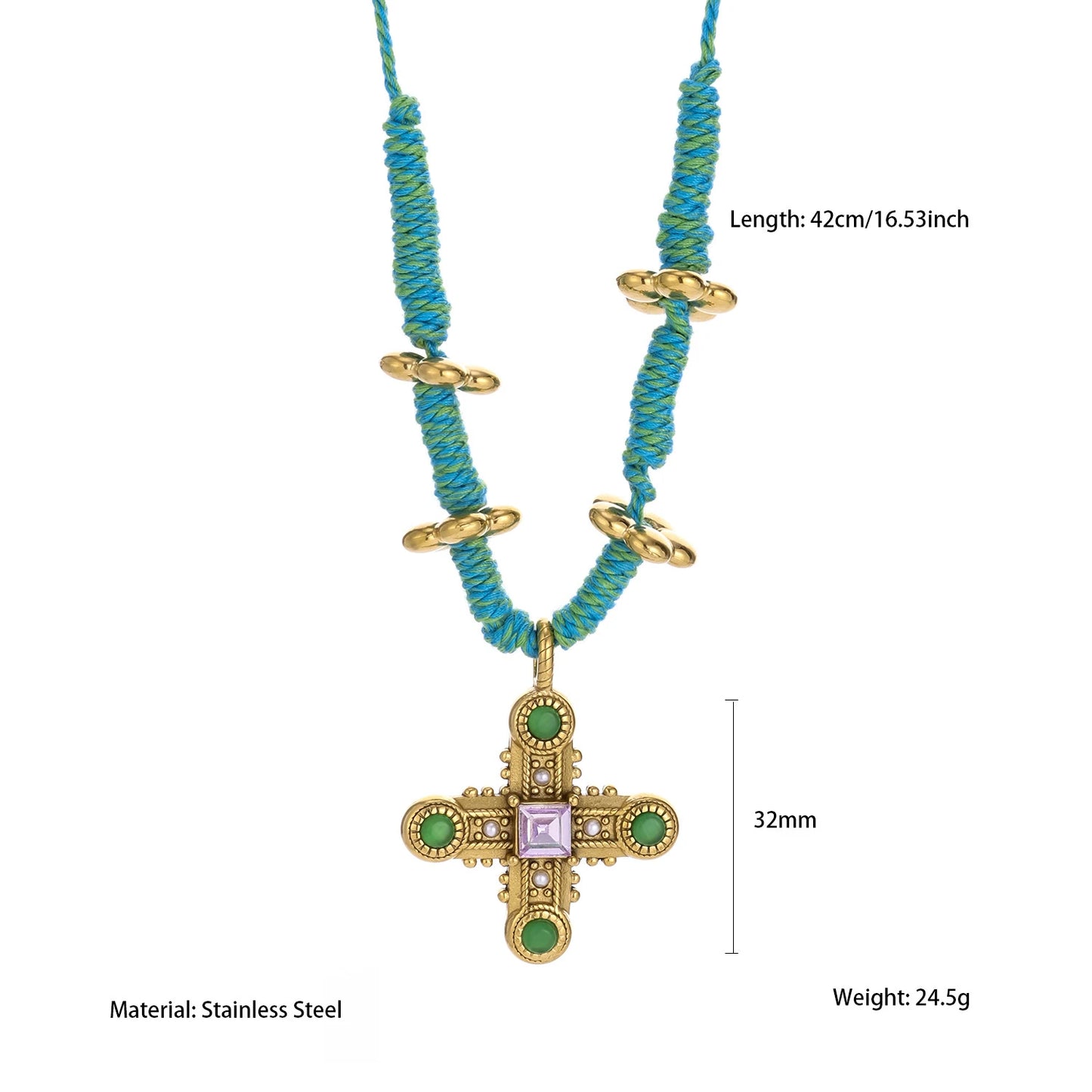 Tendy cotton rope paired with stainless steel stylish flower pendant fashion personality necklace back-to-school season gift