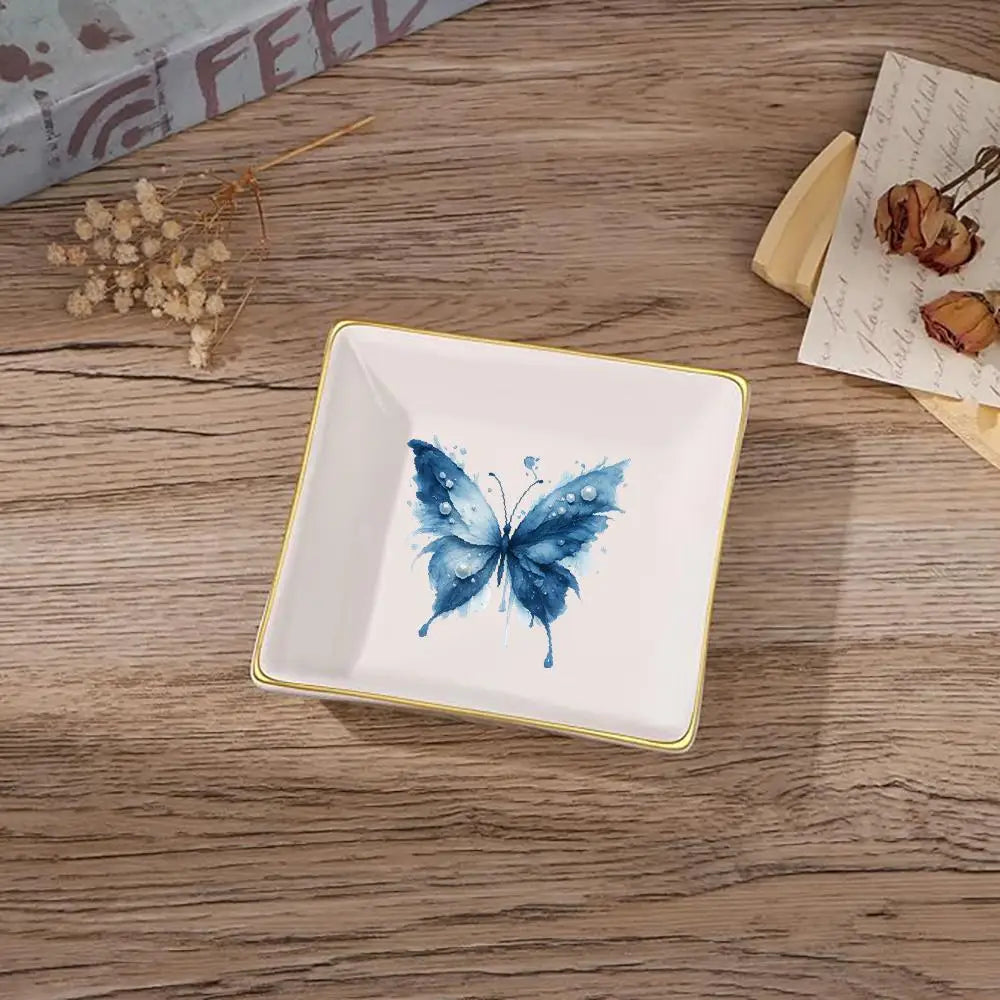 Butterfly Pearl Decorative Ceramic Jewelry Tray Home Decor Jewelry Organizer Catch All Tray Small Trinket Dish Bedroom Dresser