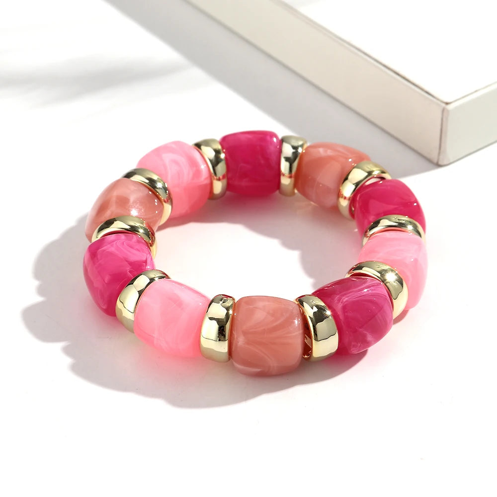 Trendy Acrylic Colorful Square Beads Elastic Bracelets Elegant Resin Geometric Stackable Bangles Bracelet Women's Jewelry Gifts