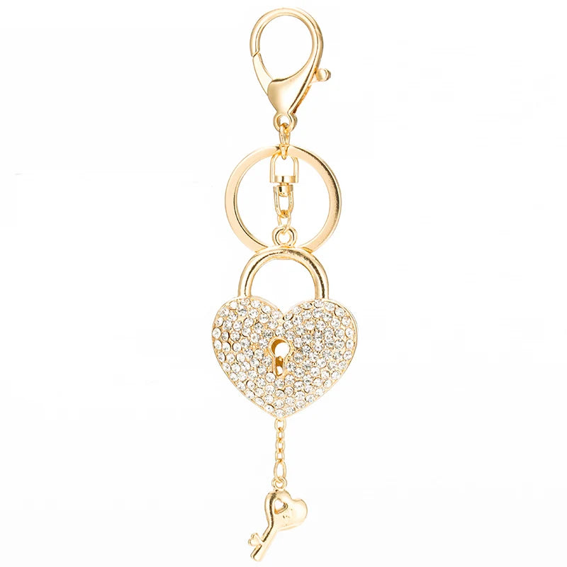 Sparkling Crystal Love Lock Key Chain Women's Luxury Handbag Pendant Souvenir Gift for Friends
