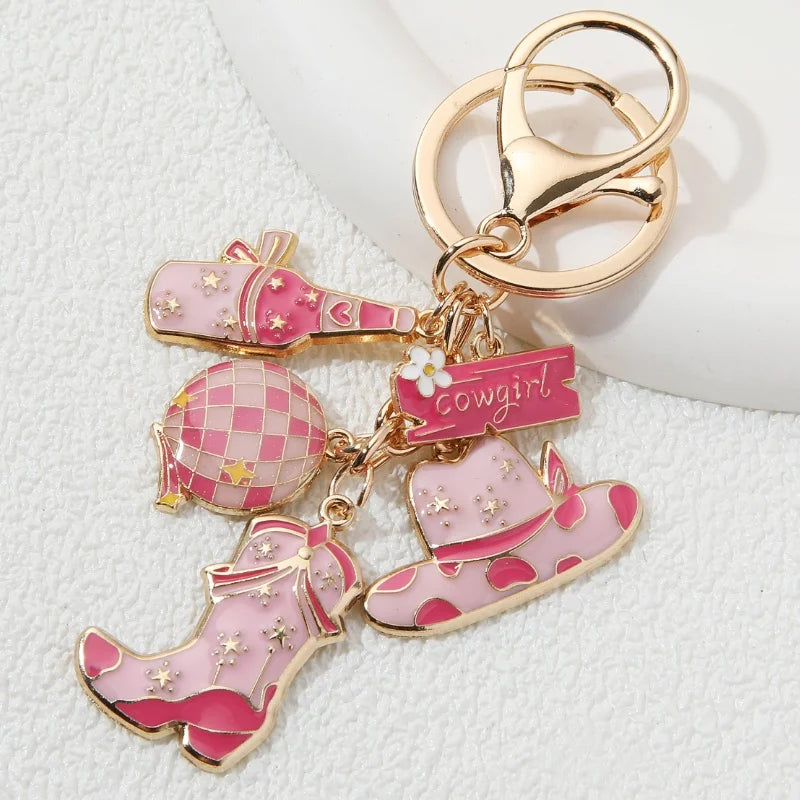 Cartoon Boots Hat Cowboy Cowgirl Enamel Keychain Desert Bar Adventure Key Ring For Women Men Handmade Friendship Gift Jewelry