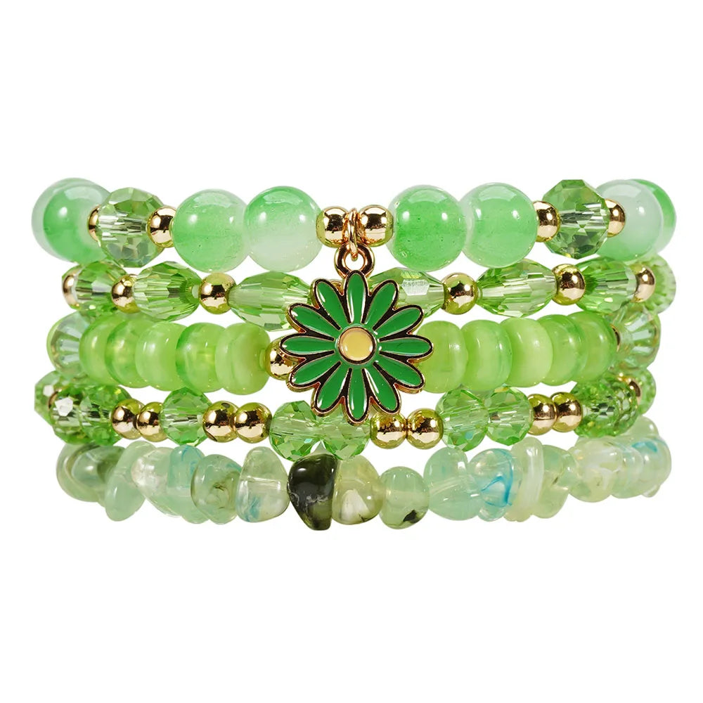 Bohemian Daisy Flower Charm Colorful Crystal Beaded Bracelet Set for Women Summer Beach Hand Jewelry Accessory Boho Wrsit Chains