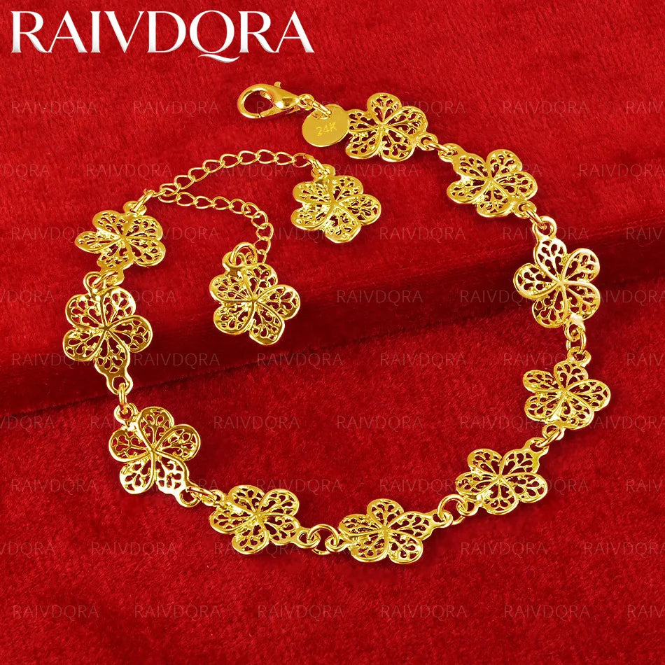18K Gold Plated Flowers Chain Bracelet For Women Fashion Jewelry Classic Retro Party Accessories Holiday Gift
