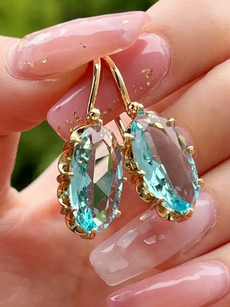 Boho Female Crystal Red Blue Drop Earrings Silver Color Zircon Stone Small Round Wedding Jewelry For Women