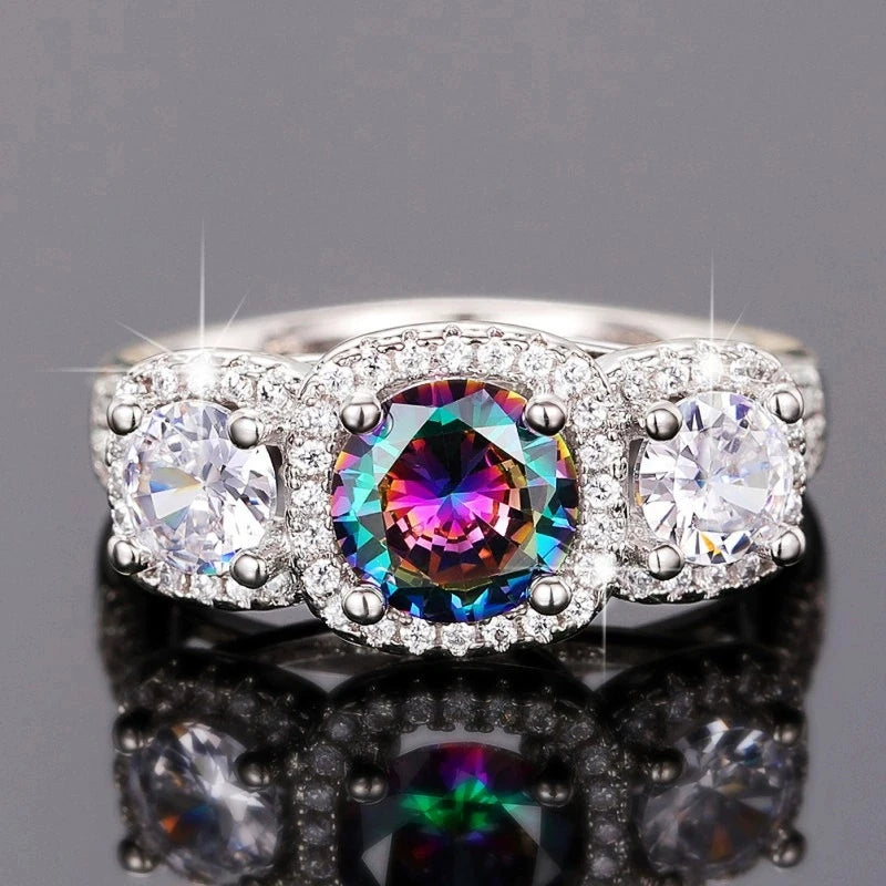 Beautful Colorful Glass Princess Women's 925 Stamp Slver Ring Zirconia Wedding Anniversary Party Personalized Gift Jewelry
