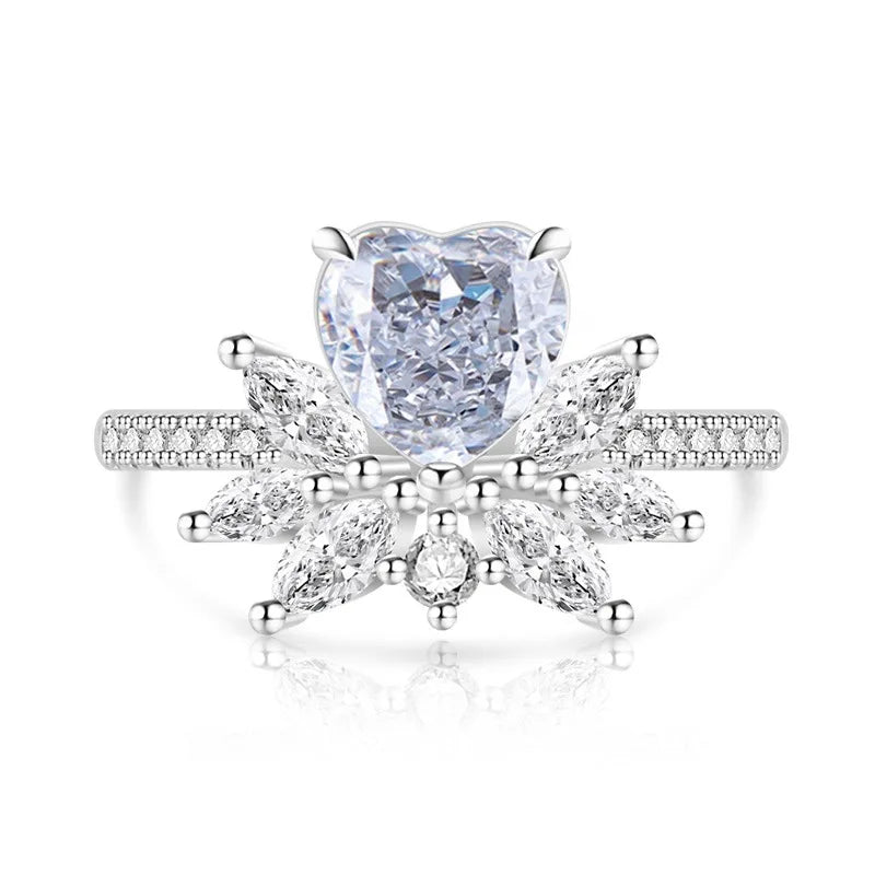 Light luxury 925sterling silver colorful gemstone ice flower ring for women,super sparkly high carbon diamond heart ring jewelry