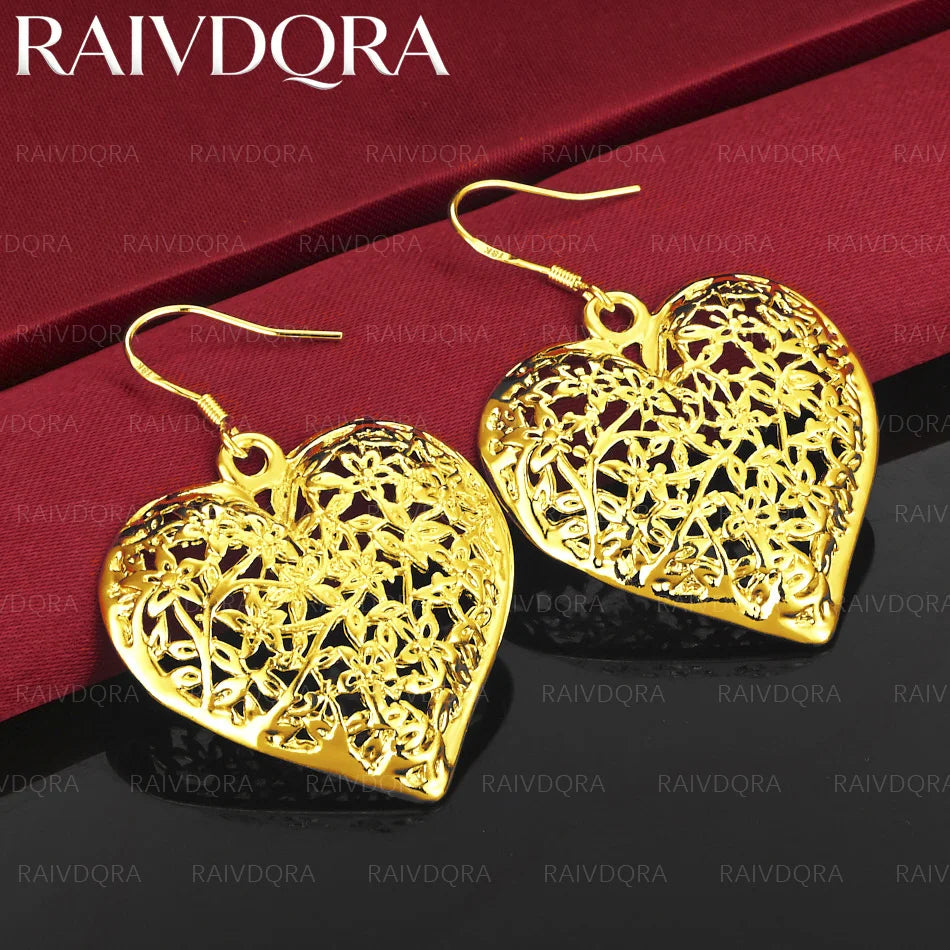 18K Gold Plated Hollow Heart Drop Earrings For Women Jewelry Fashion Elegant Engagement Wedding Accessories