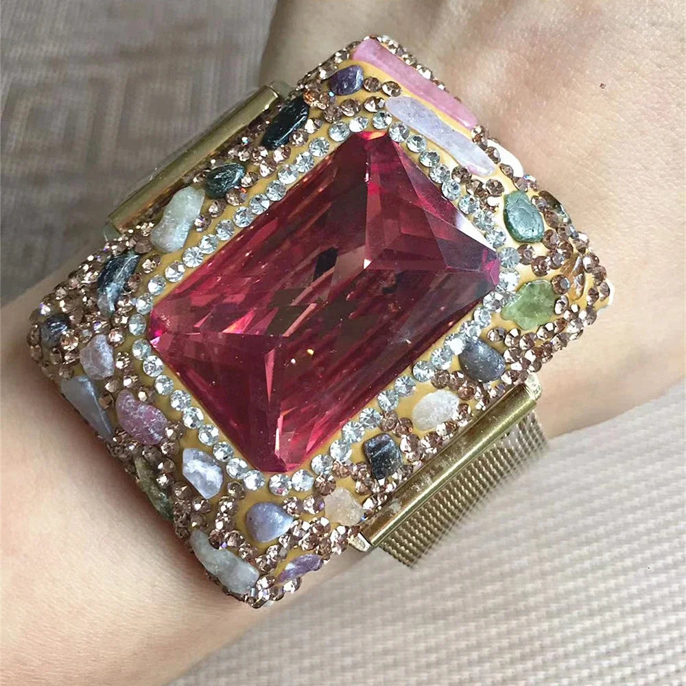 Color Changing Sultanite Crystal Bangle Rings Sets for Women Stainless Steel Watch Belt Chain Bracelet Zultanite Quartz Jewelry