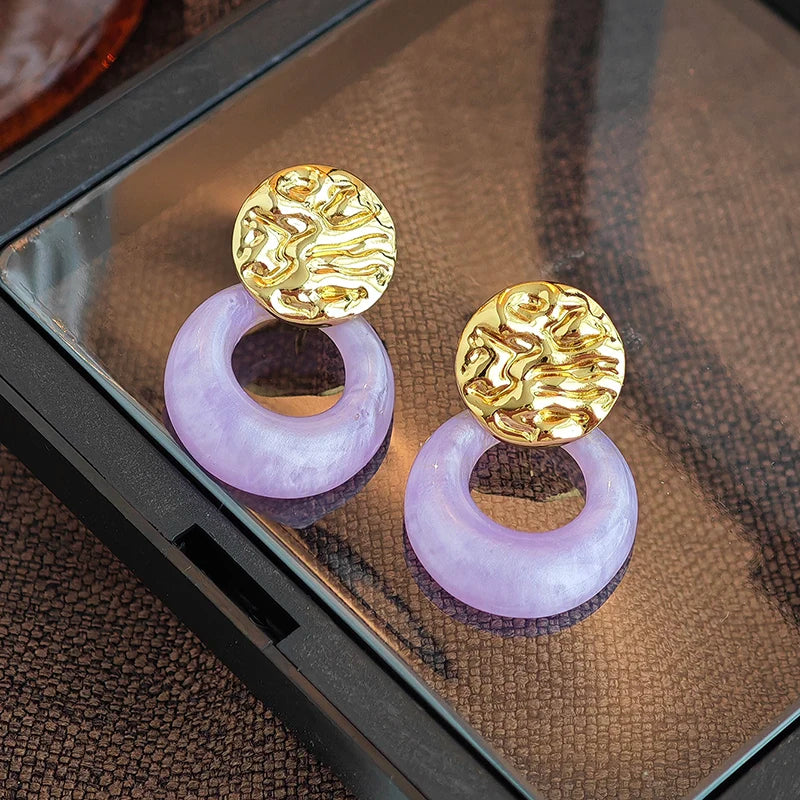 ANENJERY 316L Stainless Steel Candy Colored Hollow Round Earrings For Women Personality Creative Fashion Jewelry Gifts Wholesale