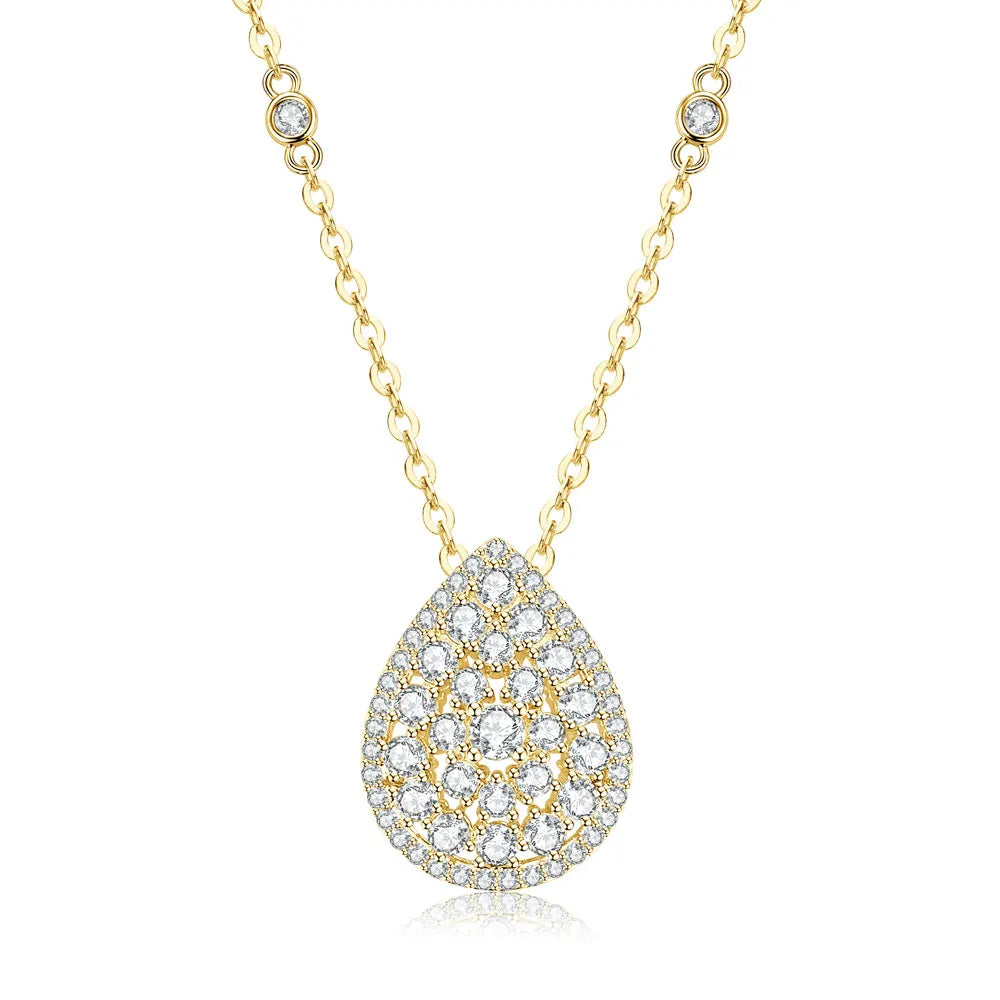 OXTAO Moissanite Water Drop Pendant Necklace 2.5mm D VVS1 For Women Wedding Engagement Charm Necklace Jewelry 14K Gold Filled