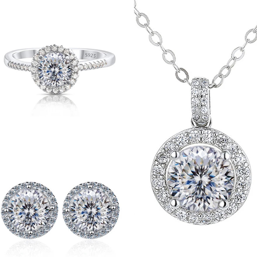 Real Round 6.5mm Moissanite Jewelry Set 925 Sterling Silver Sparking Ring Earring Pendant Necklace For Women Bridal Gift