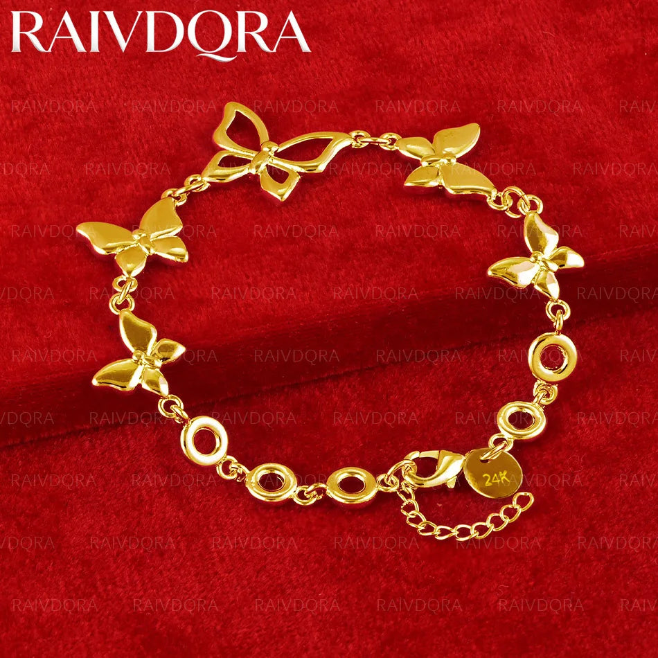 18K Gold Plated Butterflies Round Chain Bracelet For Women Fashion Jewelry Sweet Lively Birthday Gift