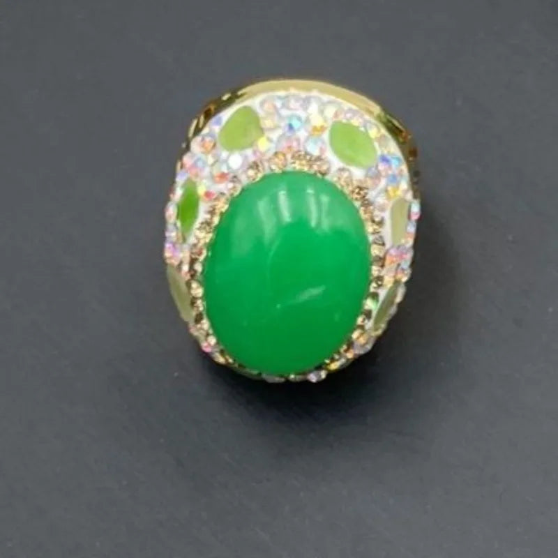 NISHIZAWA Green Gemstones Rings for Women Geometric Turkish Style Fashion Jewelry Light Luxury Elegant Anillos Mujer