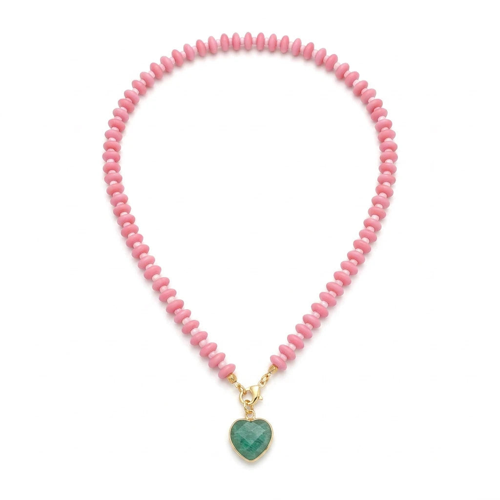 2026 Fashionable trendy dopamine colourful heart bead necklace colourful bead sweet girl versatile accessory