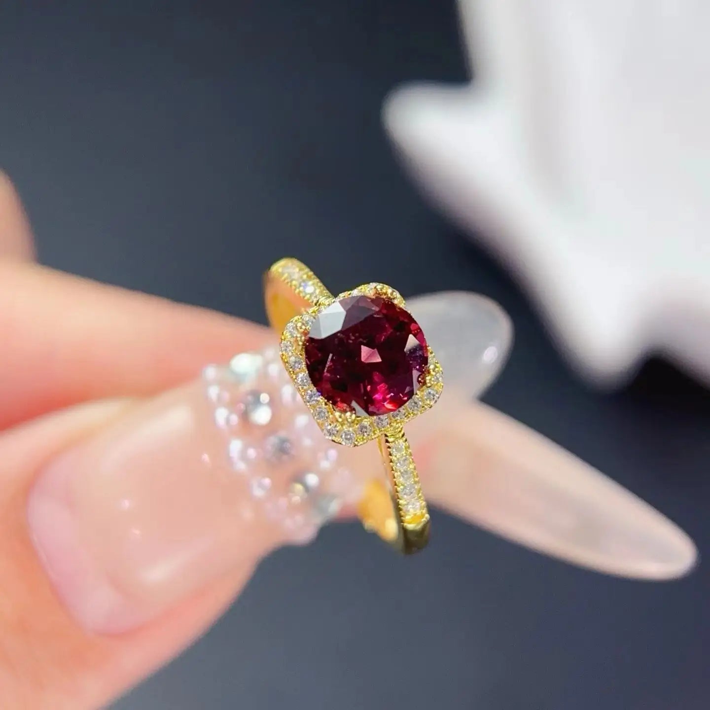 Real Natural Pyrope Garnet Ring with Free Jewelry Certificate 7mm 1ct Garnet 925 Silver Ring with 3 Layers 18K Gold Plating