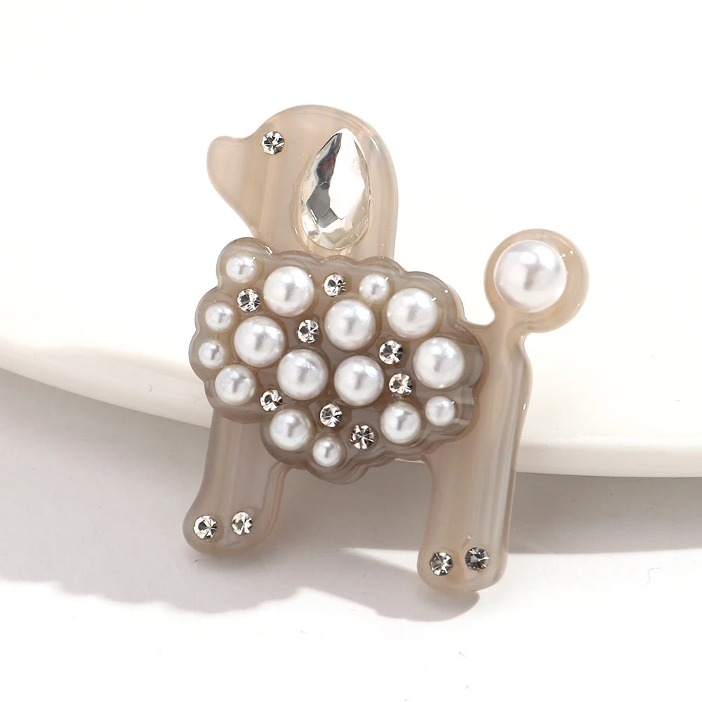 Cute Pearl Rhinestone Dog Poodle Lapel Brooches for Women Girls Lovely Cartoon Animals Badge Brooch Pins Party Jewelry Accessory