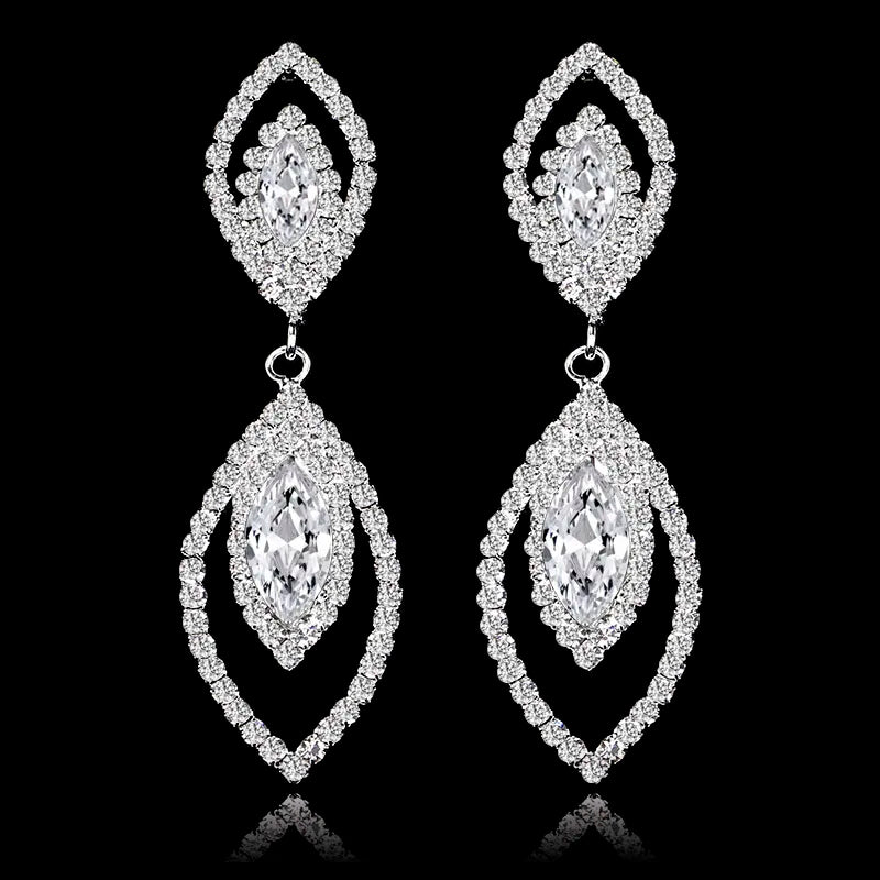 TREAZY Elegant Rhinestone Crystal Leaves Drop Earrings for Women Shiny Long Earrings Wedding Party Ear Jewelry