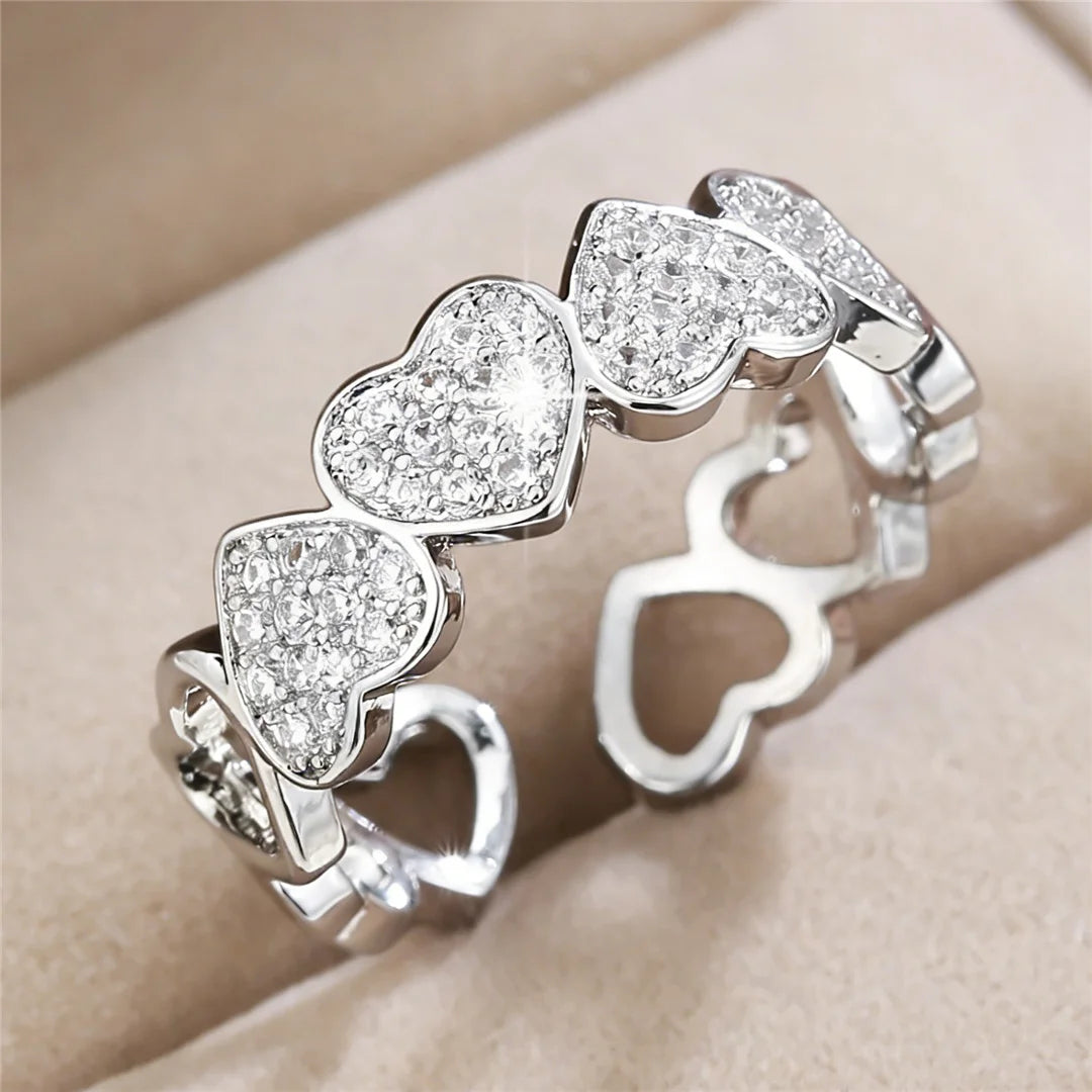 Cute Female Gold Color Heart Wedding Rings Promise Open Adjustable Engagement Jewelry For Women