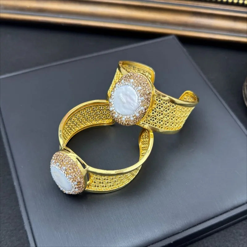 NISHIZAWA Baroque Pearls Open Bangles Jewelry Fashion Turkish Style Retro Bracelets for Women Geometric Pulseras Mujer