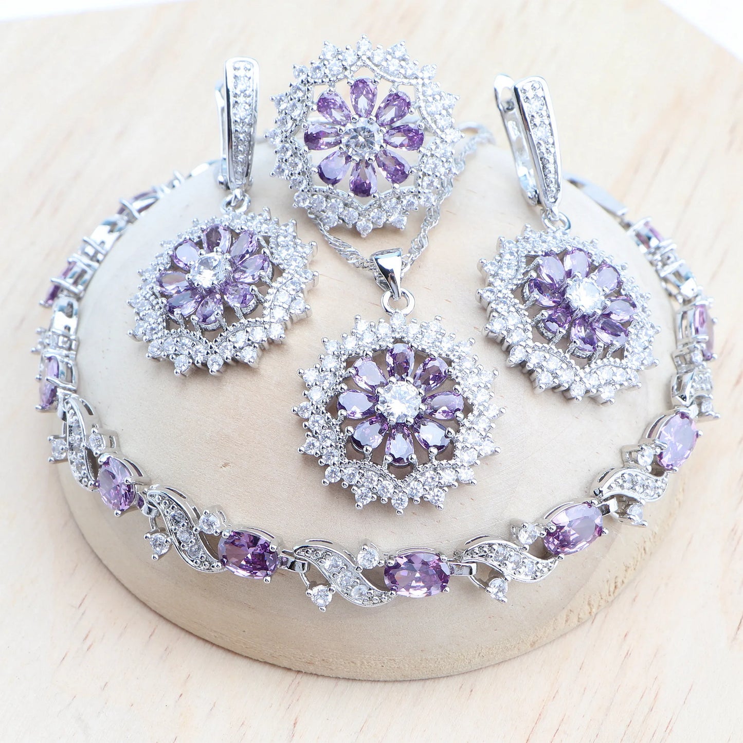 Silver 925 Bridal Jewelry Sets Cubic Zirconia Costume Jewellery Wedding Rings Earrings Pendant Bracelets Necklace For Women