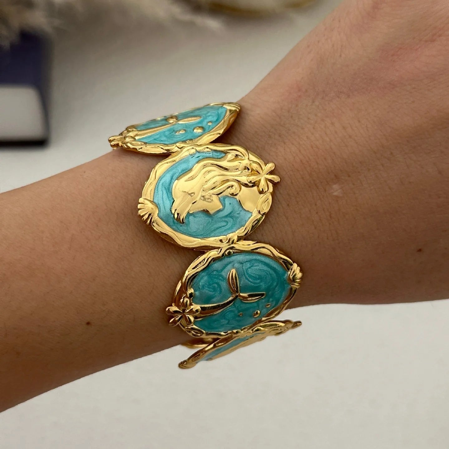 KMVEXO Blue Tones Y2K Vintage Imitation Enamel Irregular Geometry Open Bangle Women Bracelet Jewelry Man Trendy Party Aesthetic