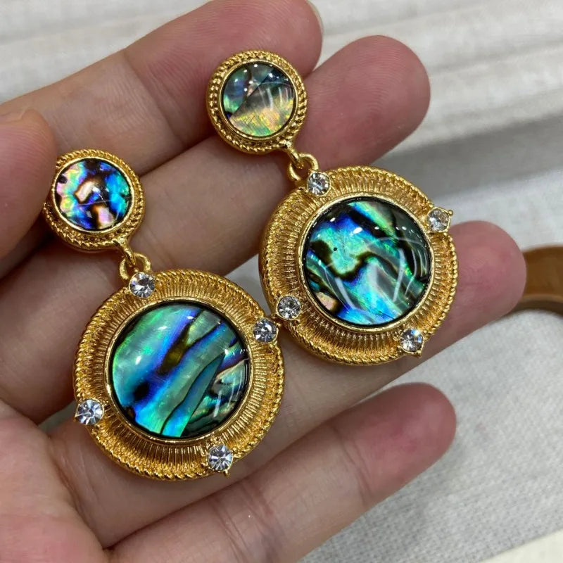 NISHIZAWA Woman Earrings Geometric Palace Style Vintage Hyperbole Jewelry Light Luxury Elegant Fashion Pendientes Mujer